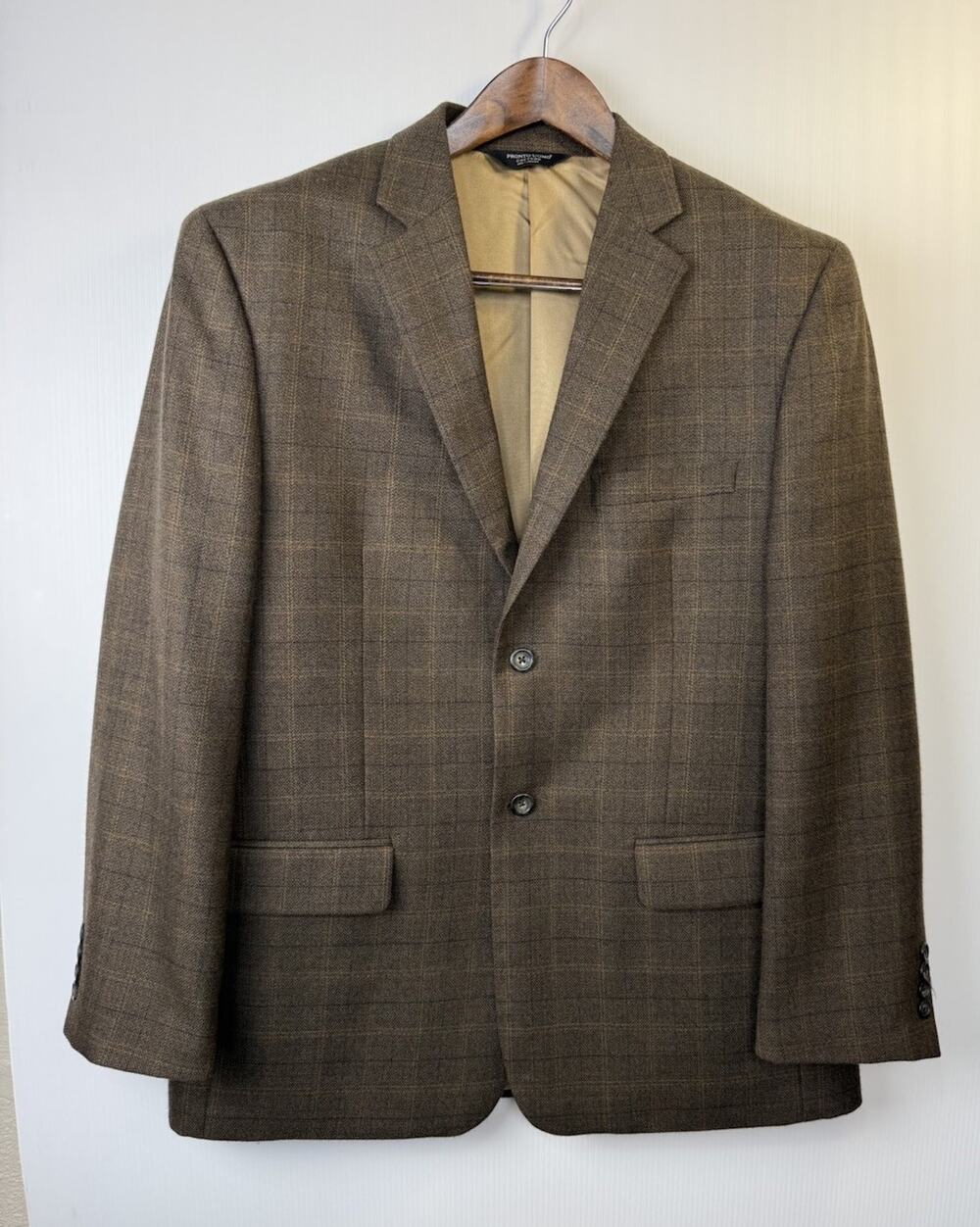 Pronto Uomo Couture Lambswool Men’s 44R Brown Plaid Blazer Sport Coat Old Money